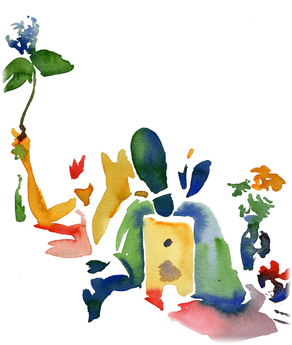 Aquarell: farbige Formen, aus denen eine Pflanze wächst